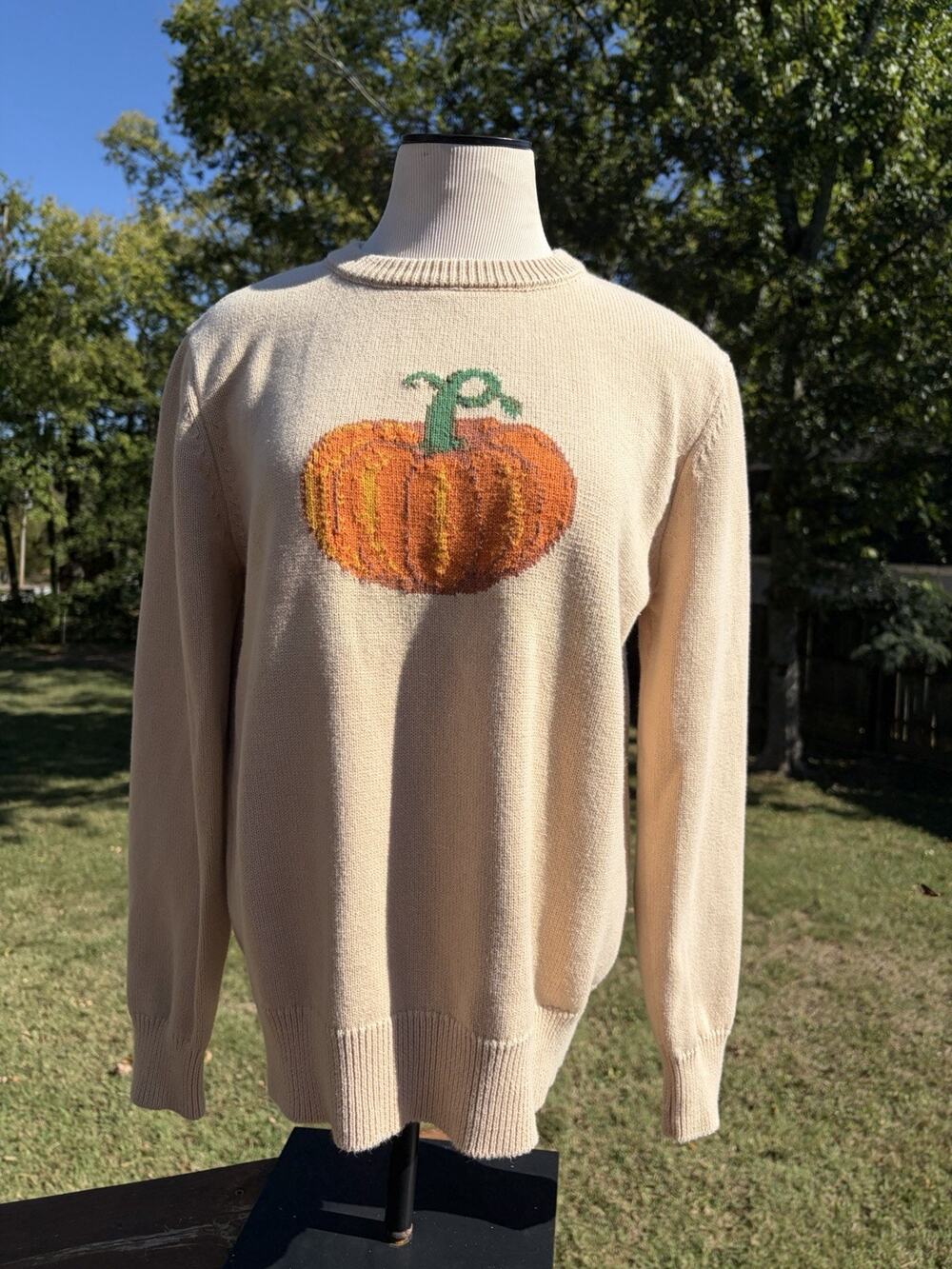 Kiel James Patrick Cozy Cabin Pumpkin Sweater Cotton Fall Autumn Womens Large